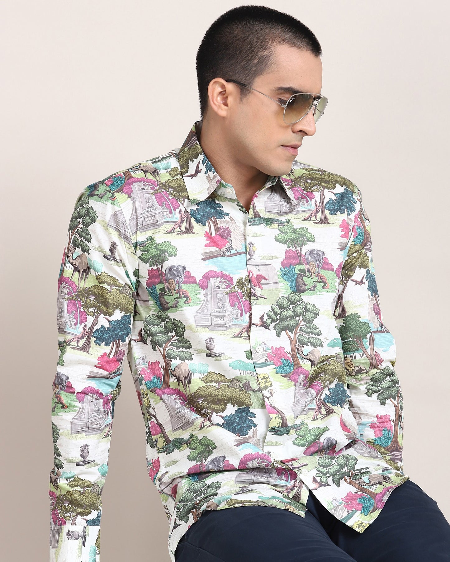 Close-up of Monsui's Jungle Printed Shirt