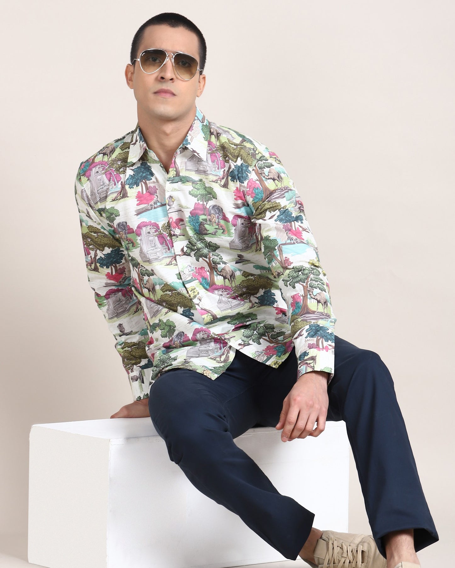 Fashionable shirt with jungle-themed print by Monsui