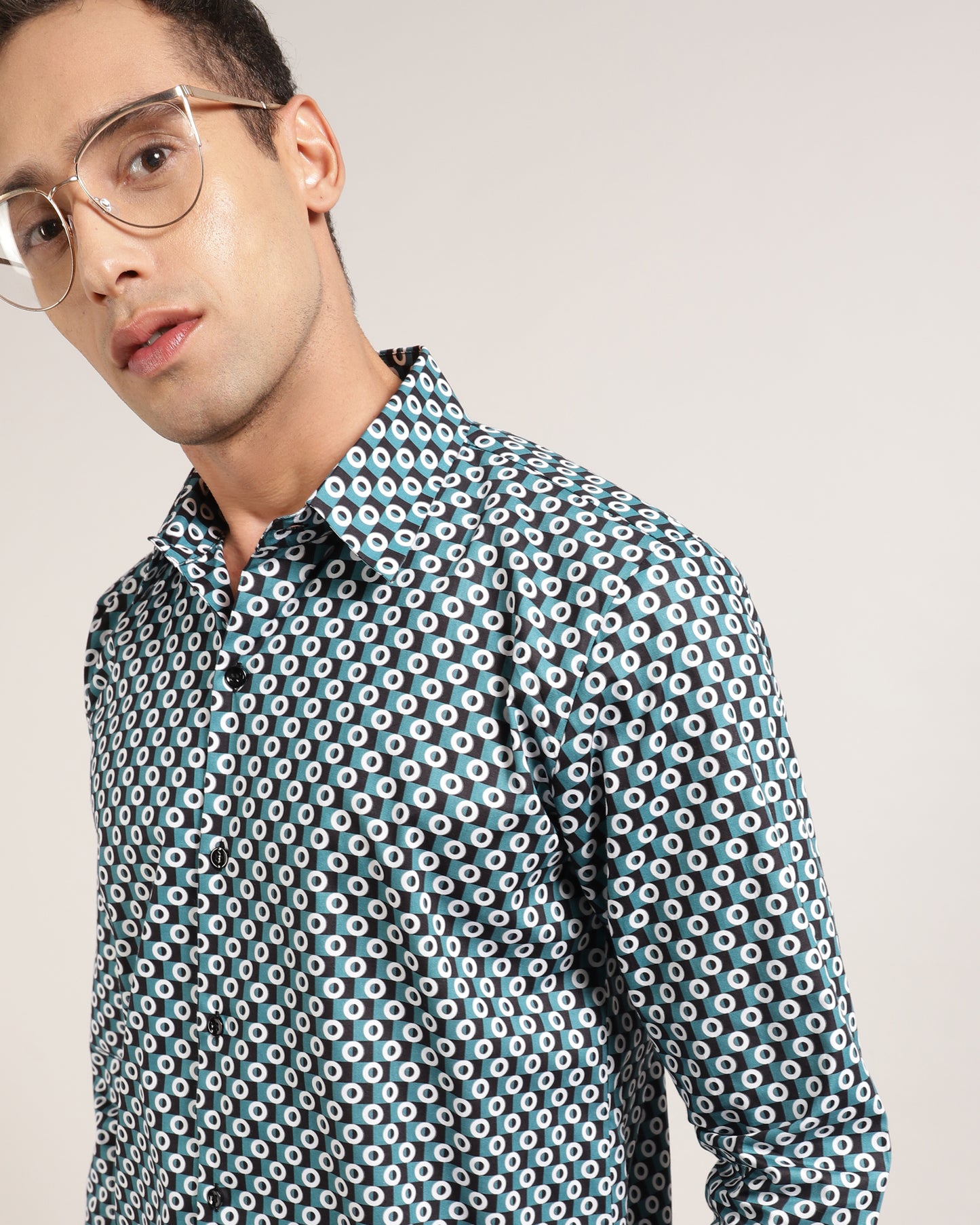 The unique and eye-catching geometric print of a Monsui cotton shirt