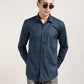 Close-up of Dark Blue Geometric Printed Shirt for Men by Monsui