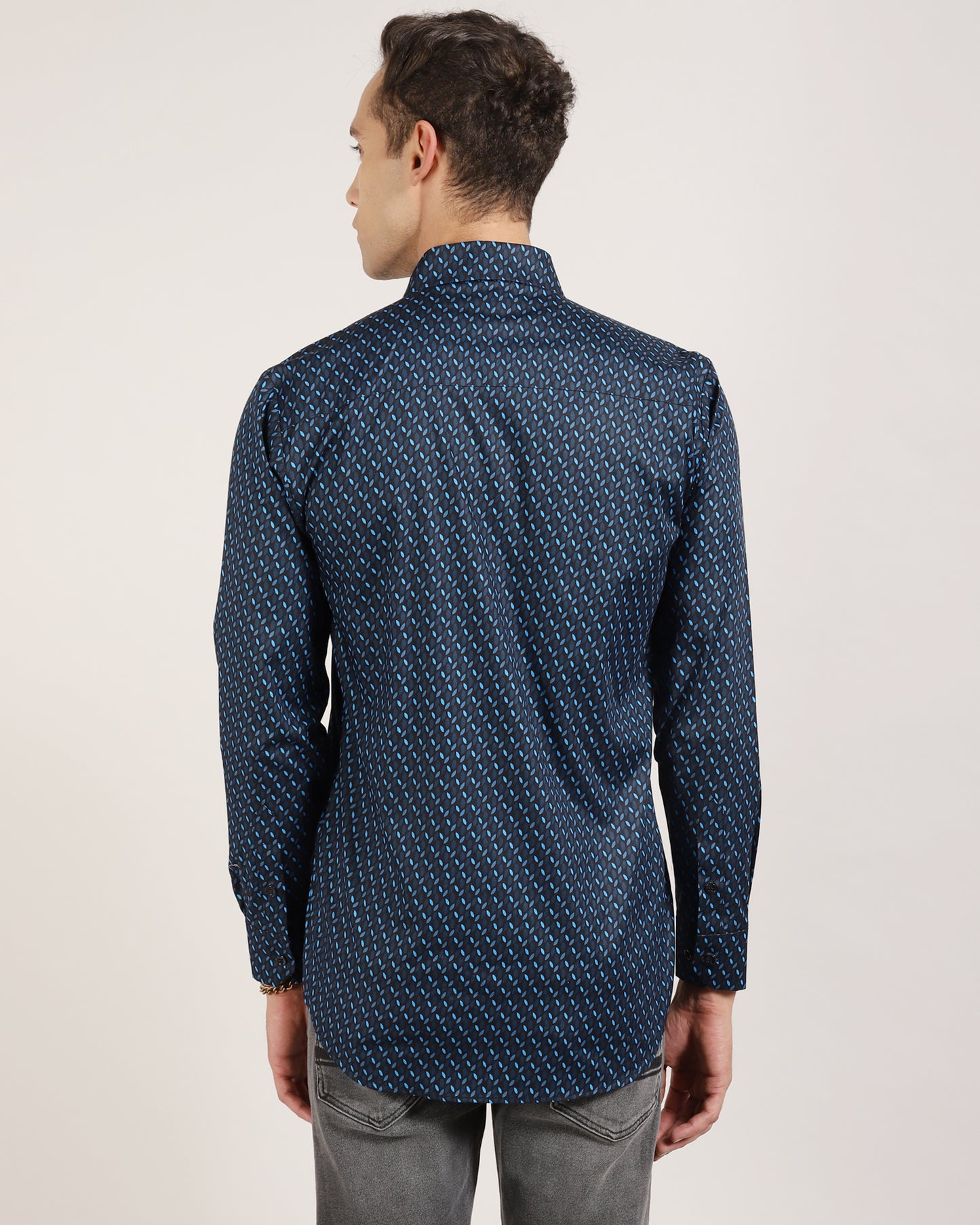 Mens Dark Blue Geometric Printed Shirt by Monsui 