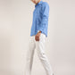 White and light blue printed shirt, handstitched in India