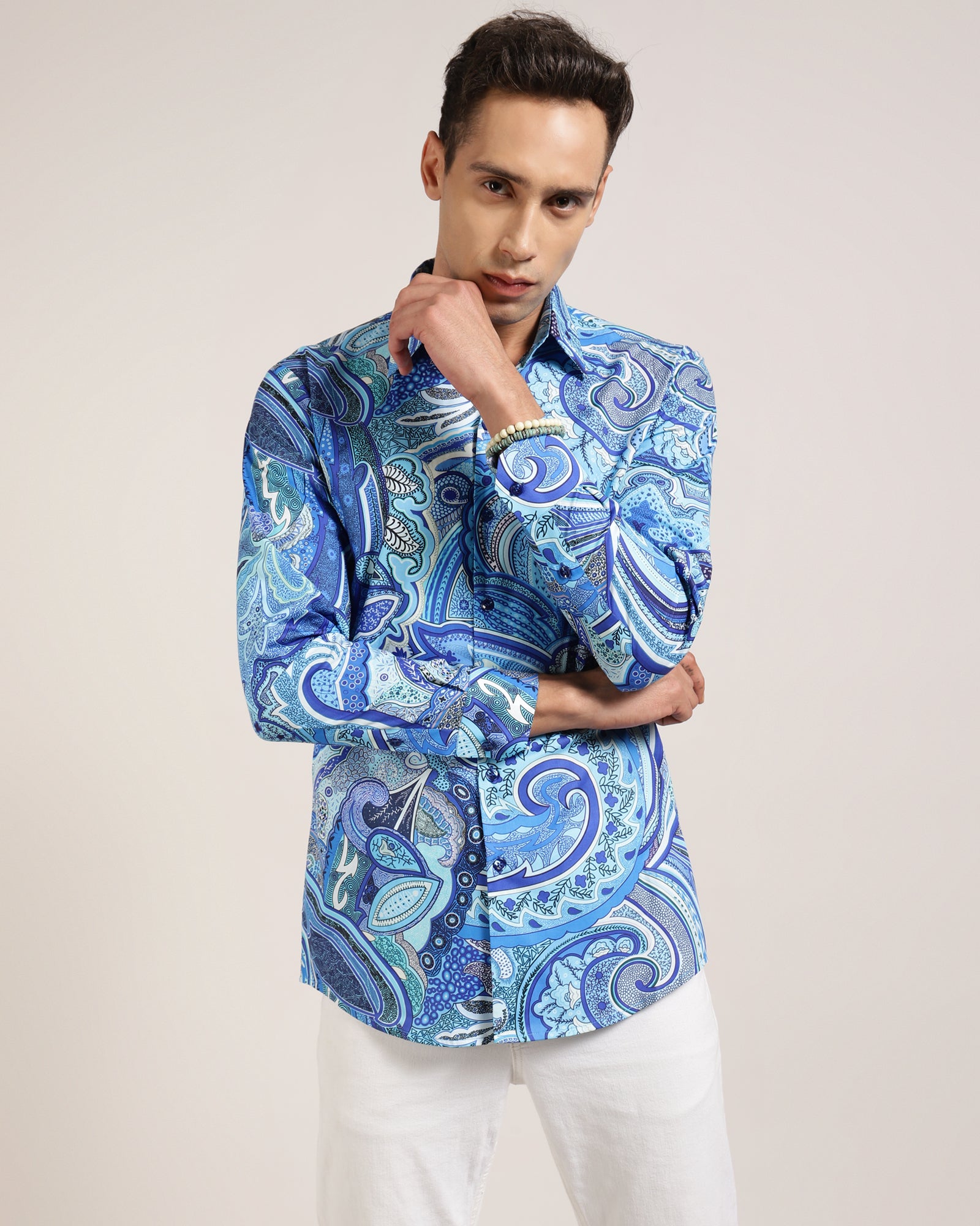 Blue paisley print shirt