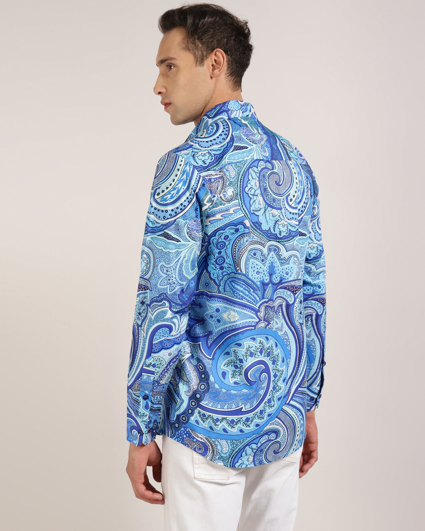 Handstitched blue paisley shirt