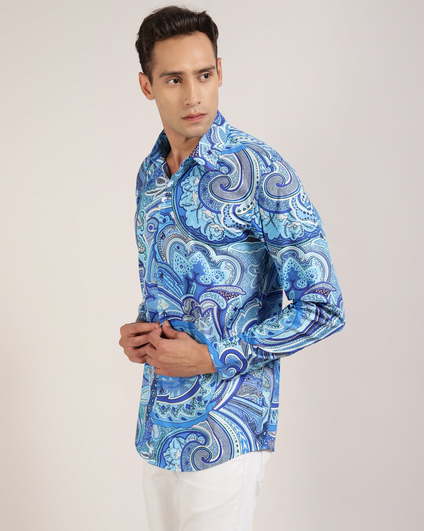 Premium cotton blue paisley shirt	