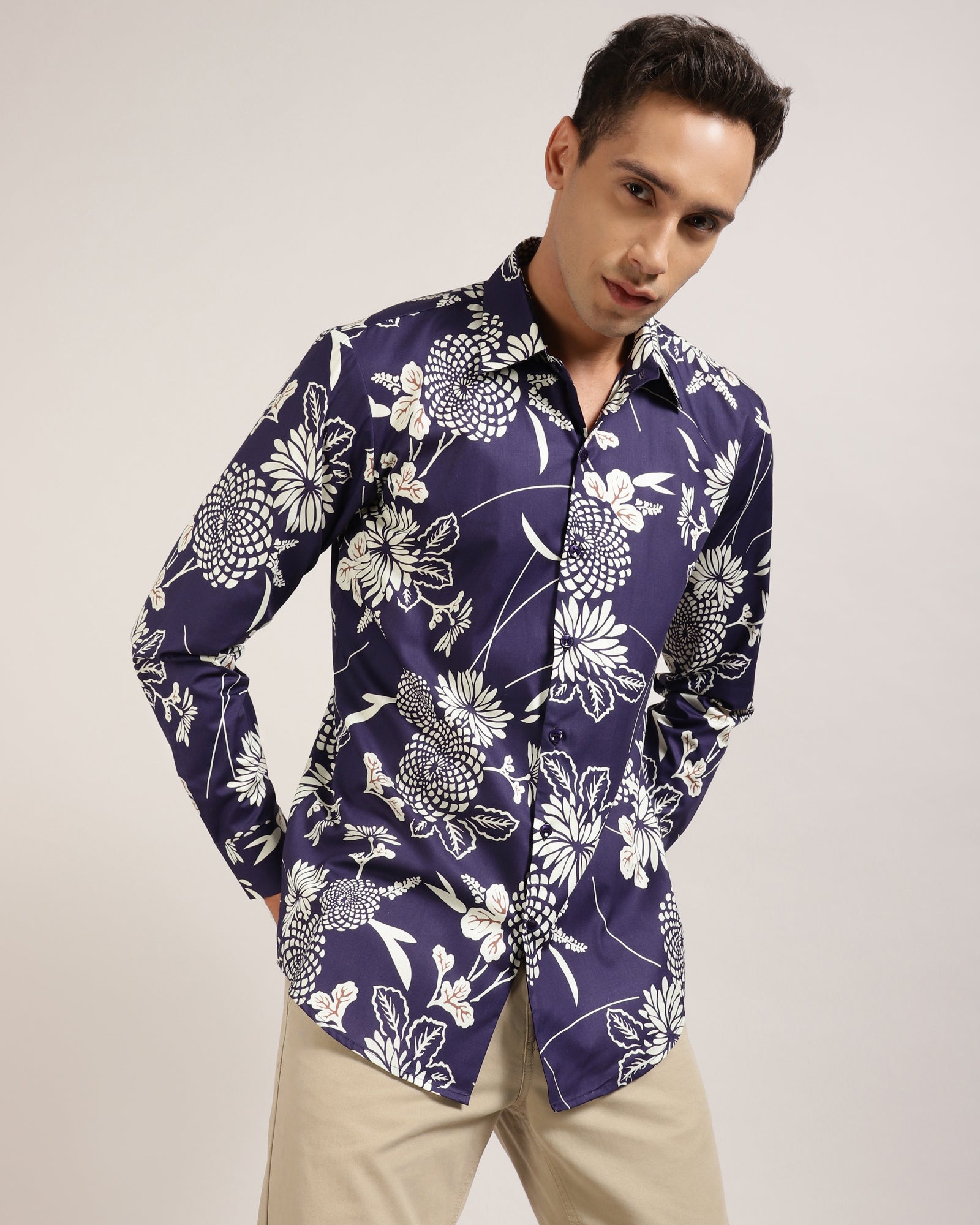 "Elegant and Versatile Purple Floral Shirt by Monsui"