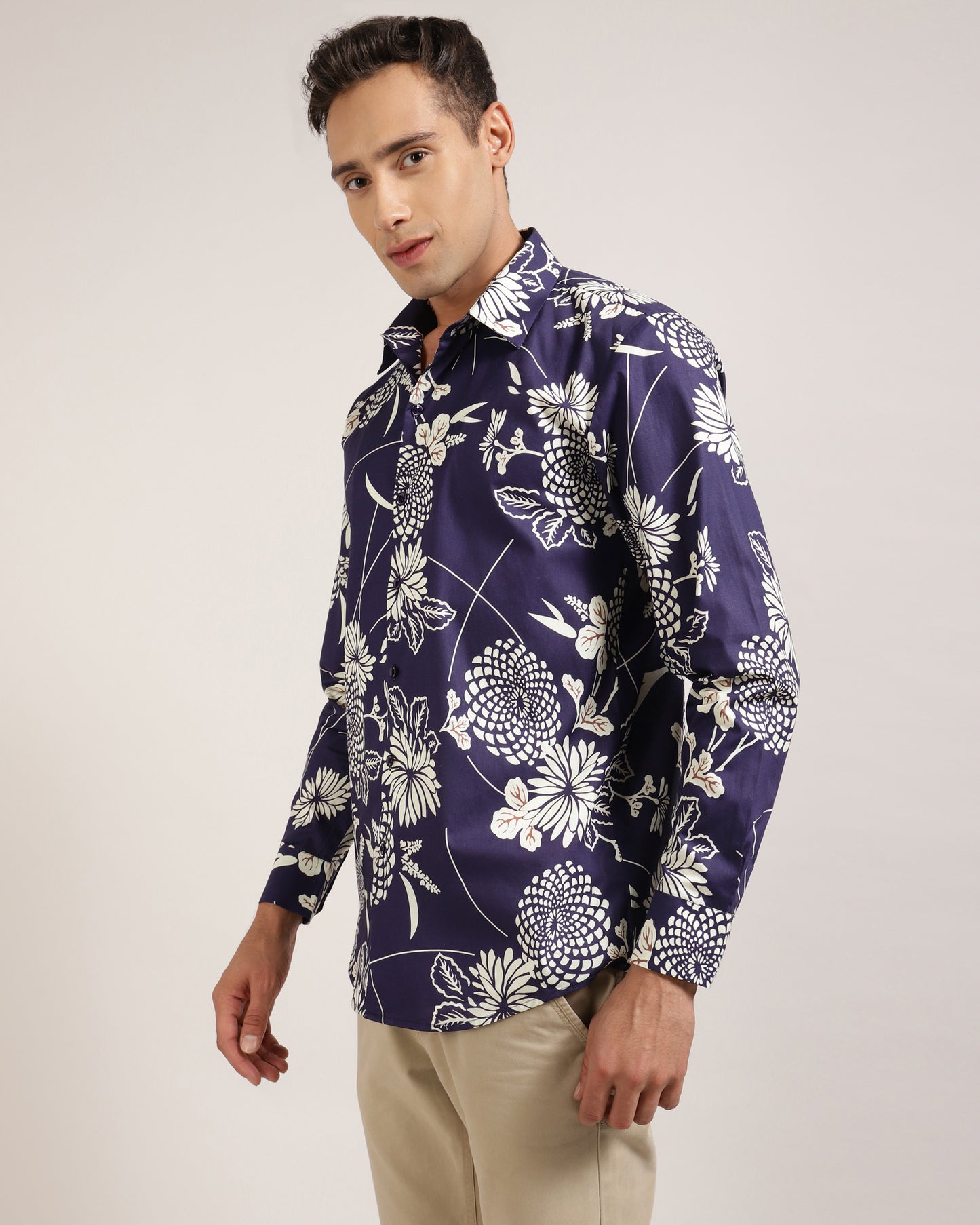 "Monsui Purple Floral Shirt - Front View"