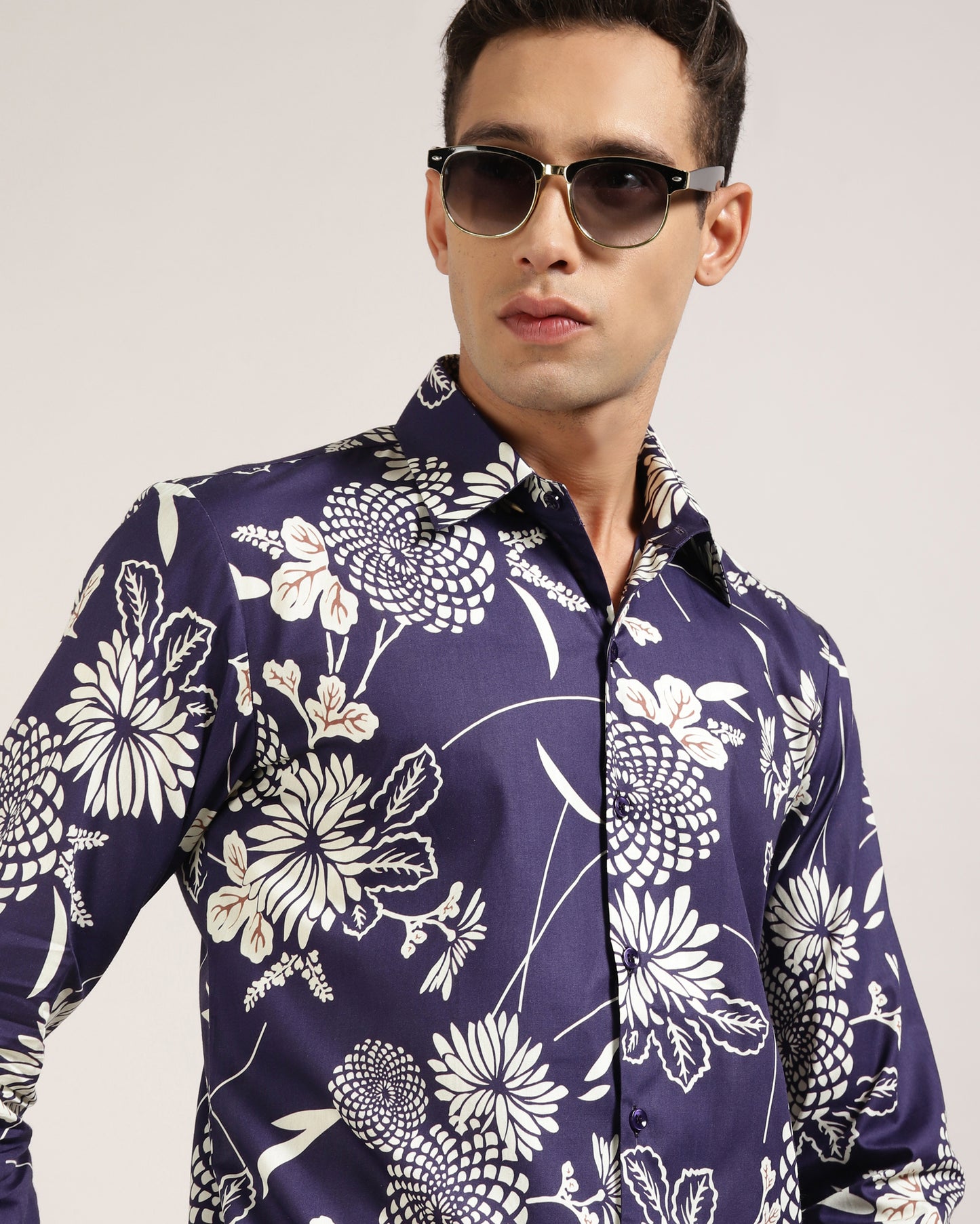 "Stylish and Colorful Monsui Purple Floral Shirt for Any Occasion"