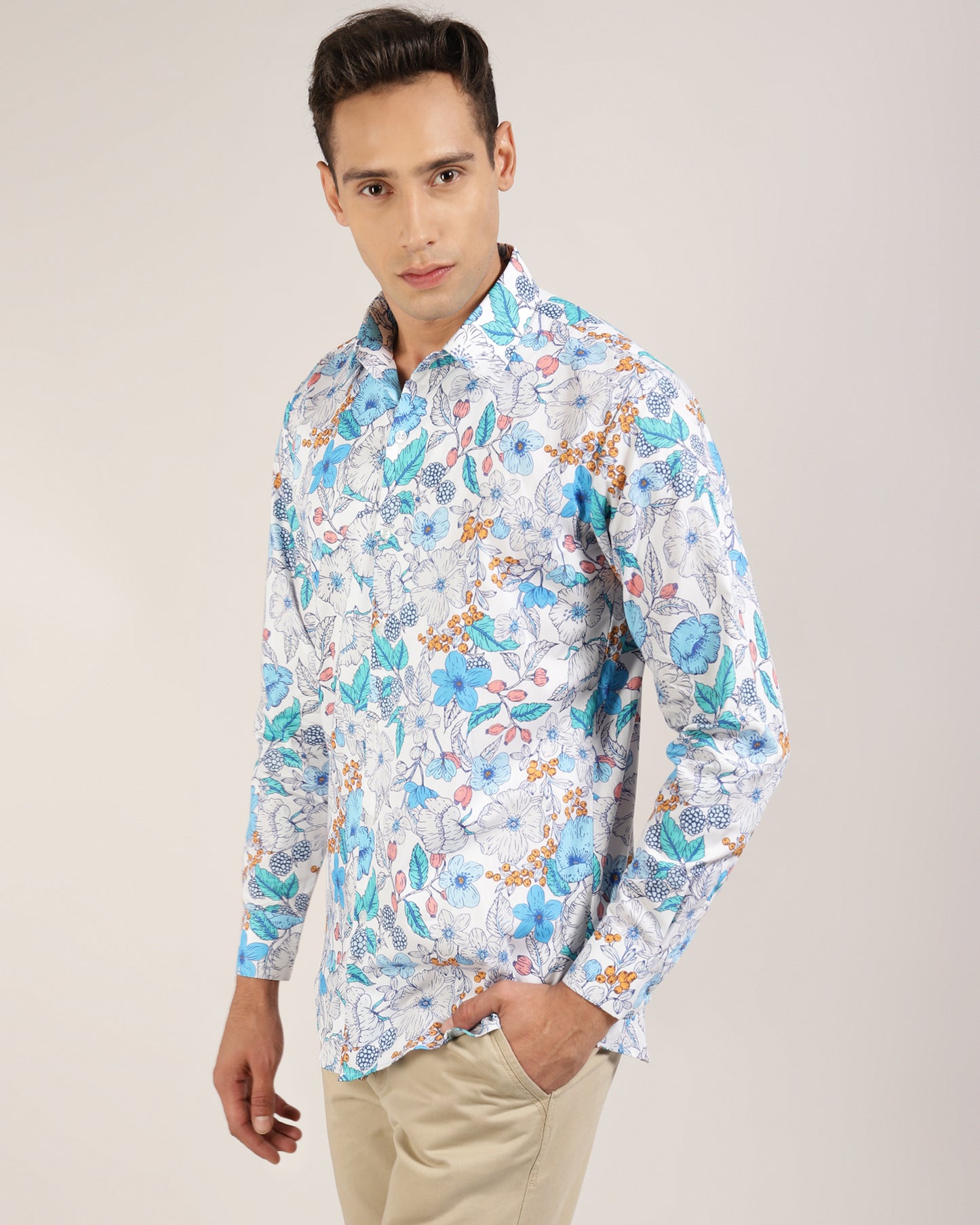 Handstitched Floral Print Shirt for Men