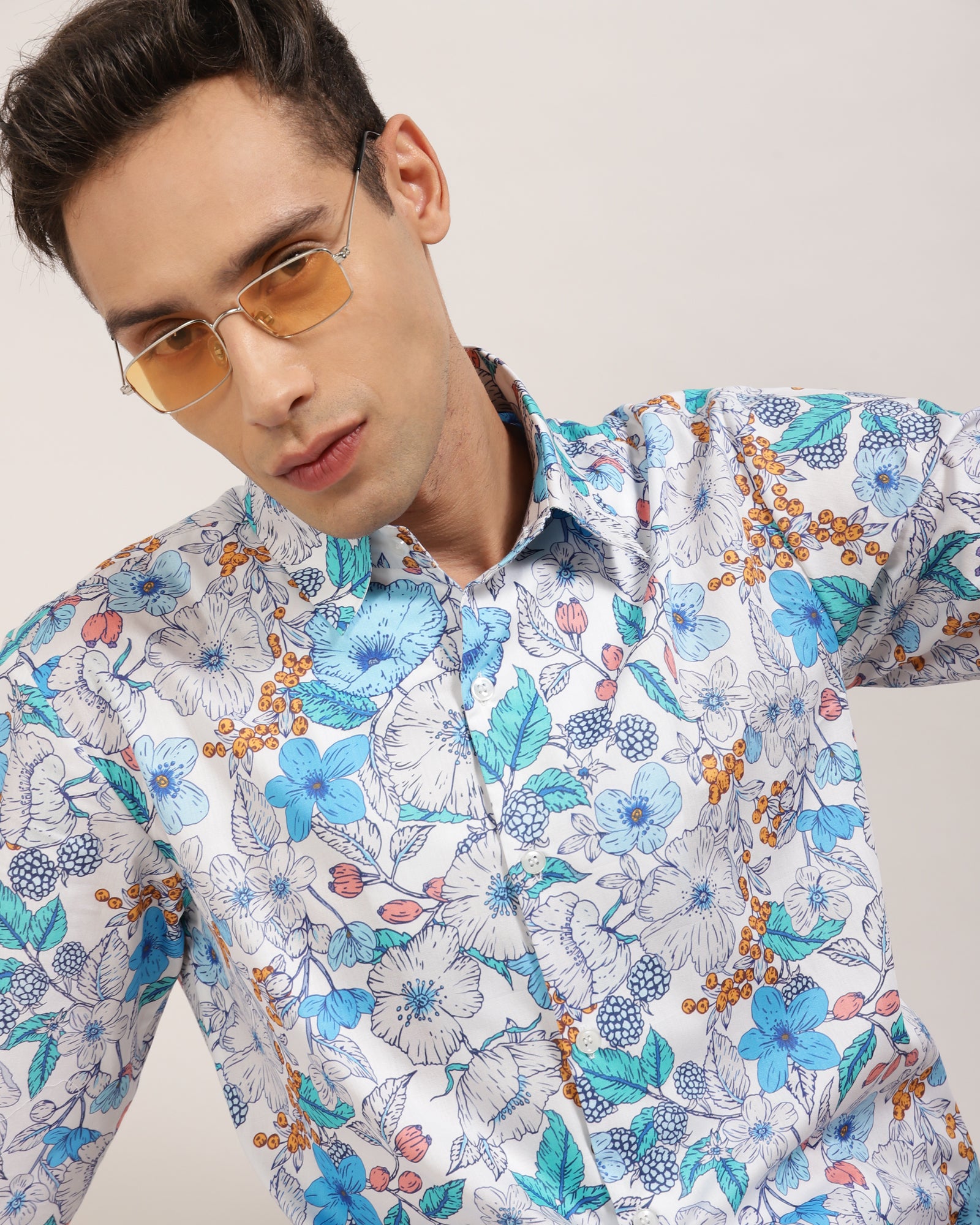 Model Wearing Mens Floral Shirt