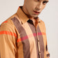 Close up of Beige Printed Check Shirt design