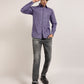 Upgrade your wardrobe with this vibrant purple and black geometric shirt from Monsui