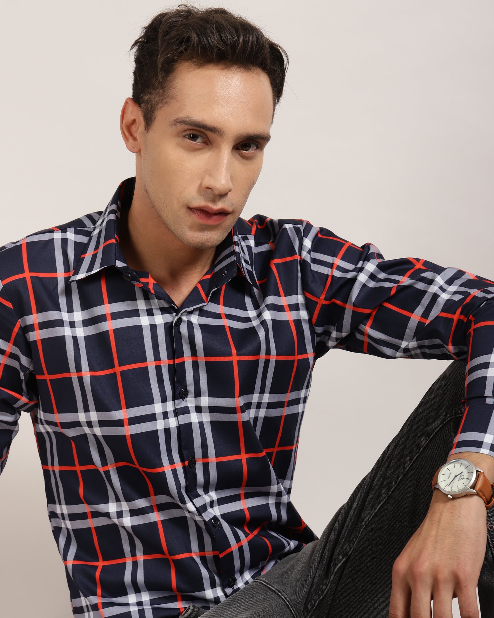 Business casual checkered shirt sale