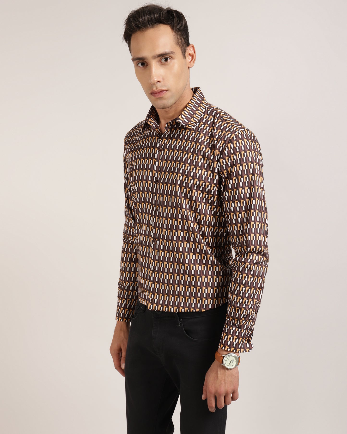 Men's geometric printed business casual shirt 