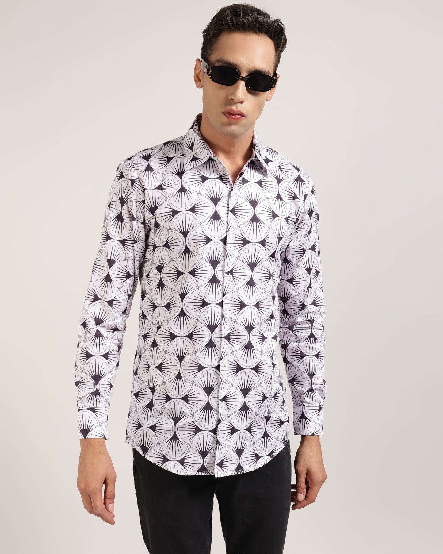 "Close-up of the Print on the Cotton Full Sleeve Printed Shirt"