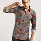 The back of the multi-color abstract printed shirt, showcasing the intricate print